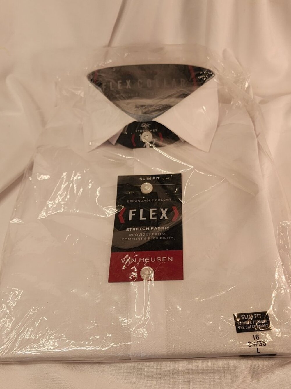 NWT White Van Heusen Men's Slim Fit Flex Collar Dress Shirt : 16 34/35 LARGE